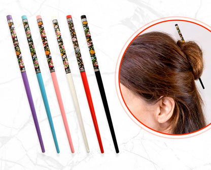 6x Assorted Wooden Colourful Long Hair Sticks Chopsticks Wooden Bun Holder Wood Stick UK
