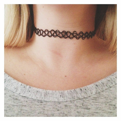Retro Style Tattoo Necklace Stretch Elastic Choker Black Classic Stretch Vintage