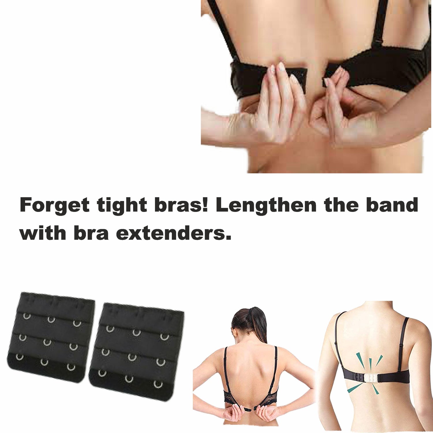 Pack of 4) Bra Hook Extender-4 Hook - 3 Eye (with Extra Elastic) Save Your  Bra